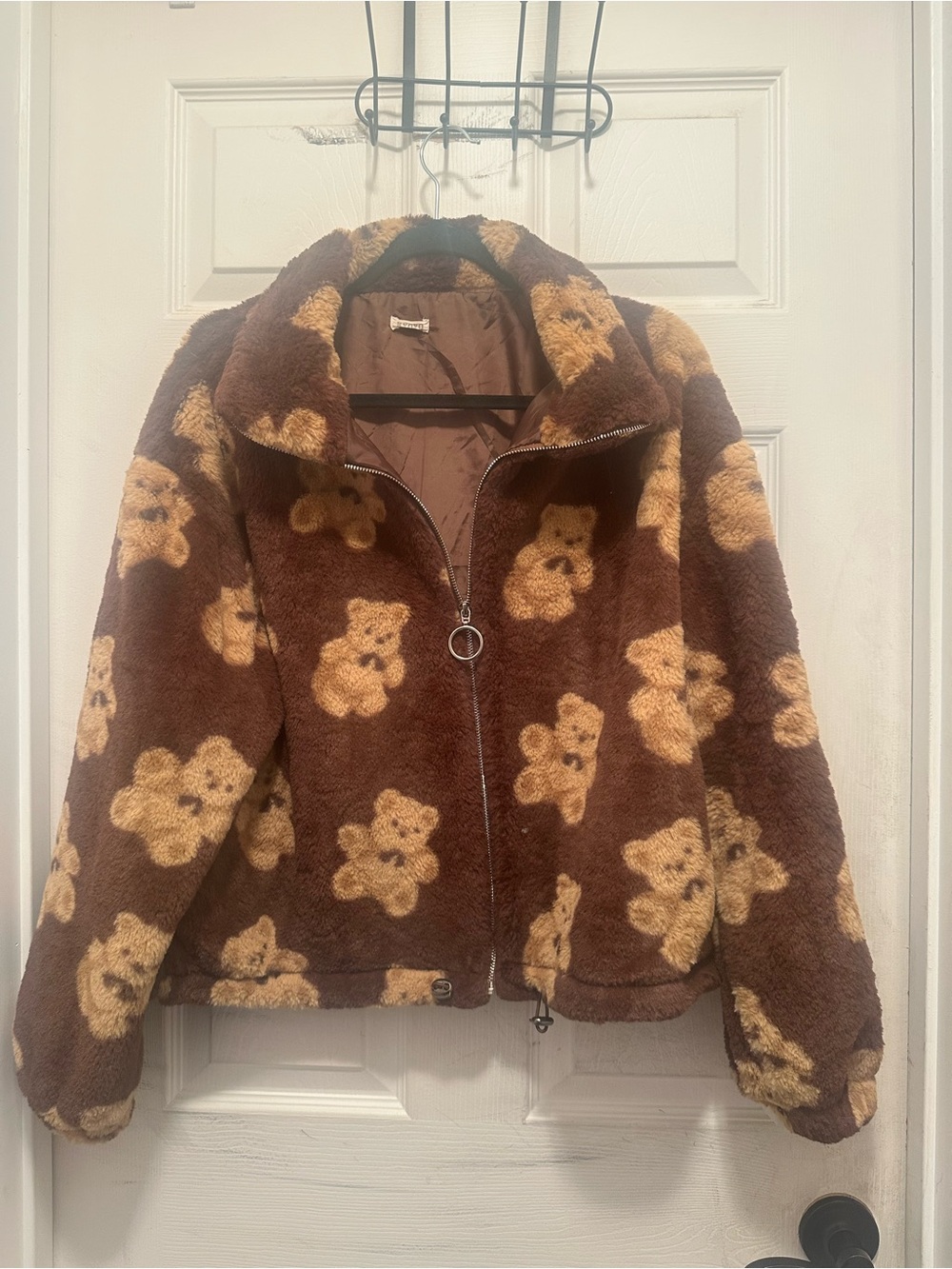 Brown Teddy Print Fleece Jacket
